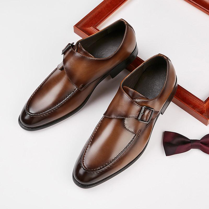 Ručně vyráběné obchodní kožené boty se sponou v novém britském stylu pro pánské formální oblečení Single Shoes Kancelářské a profesionální oblečení, Trend pánské obuvi