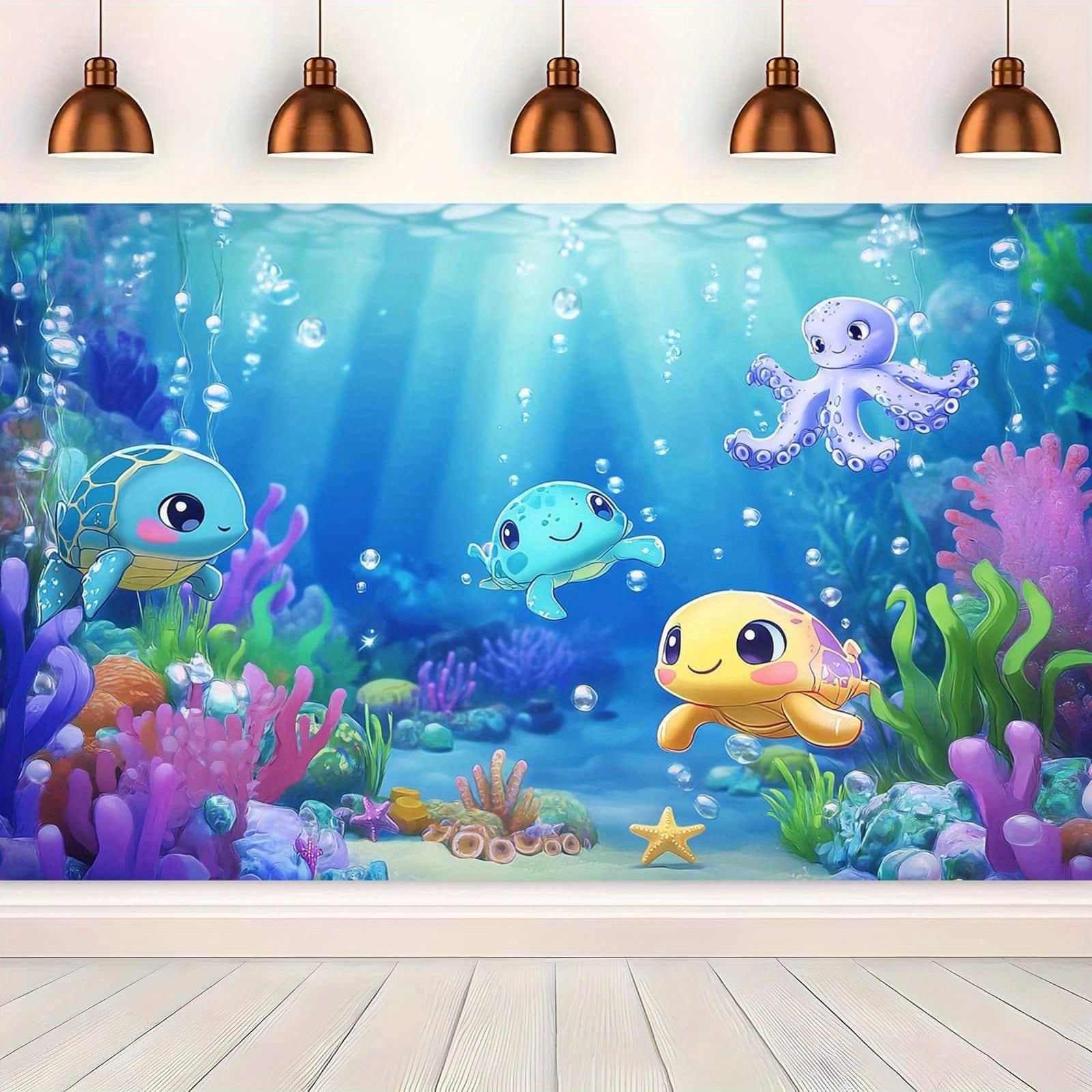 1pc Underwater Party Background Cloth - Vibrant marine-themed cartoon underwater world made of polyester material 130x150cm