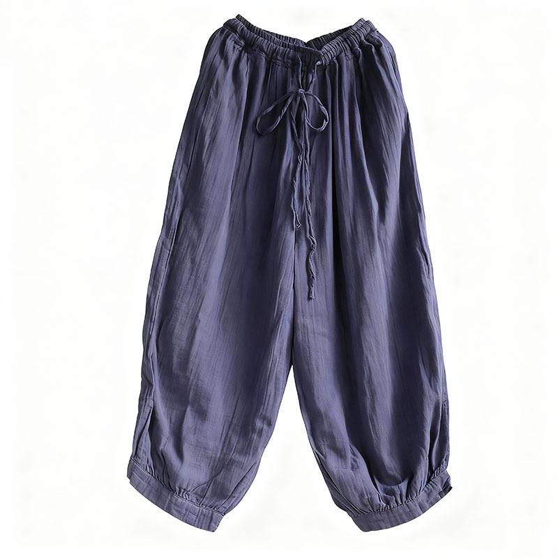 Johnature Pantaloni Larghi Vintage da Donna Primavera Vita Elastica Morbidi Larghi Pantaloni Monocolore Tasche Pantaloni Femminili