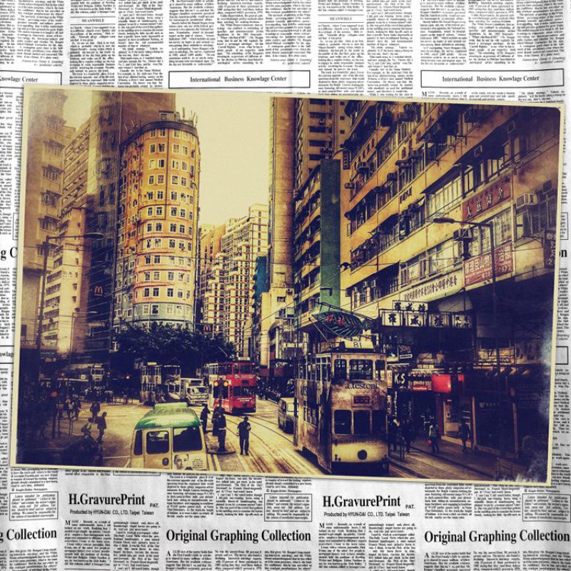 Vintage Hong Kong Street Scene Poster - Nostalgic Wall Decor White card paper (non-adhesive) 30*42 cm