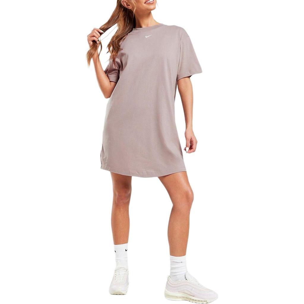 Nike Short Sleeved Dresses Women's Taupe Crew Neck Moderate Mid Length DV7882-272