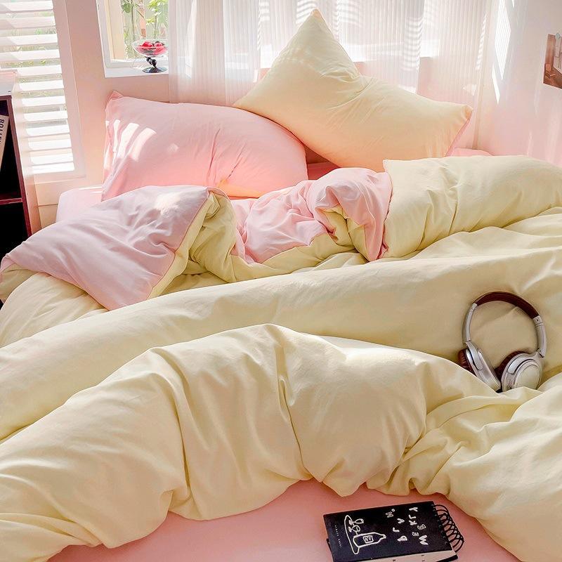 Class A Maternal And Infant Grade Solid Color Four-Piece Set Washed Cotton Double Quilt Cover Dormitory Bed Sheet 3Pcs Set Bed Hat Quilt Cover