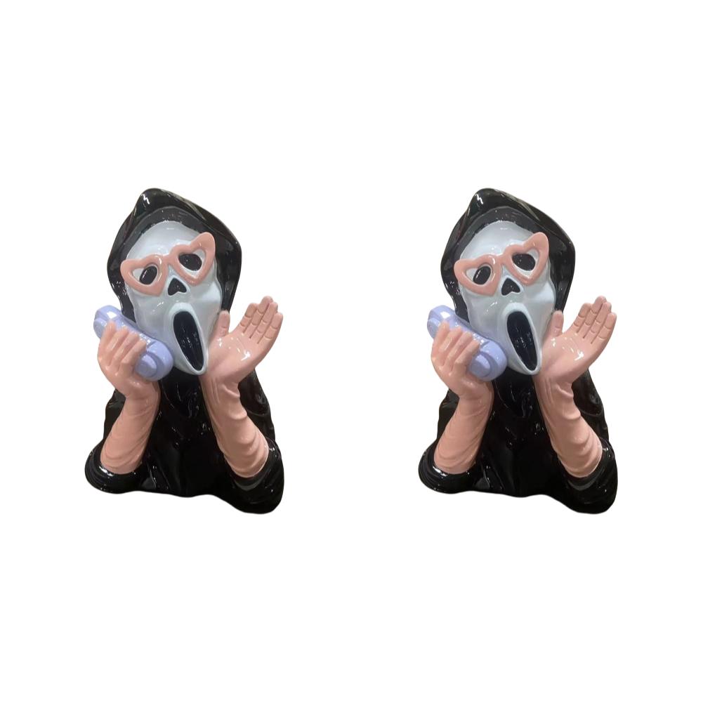 1/2PCS Mini Resin Screaming Ghost Face Scary Skull Face Figurine Halloween Party Props Horror Statue Home Decoration Ornaments