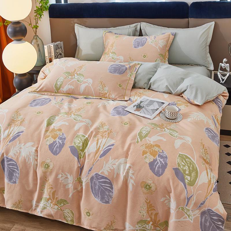 Thickened All-Cotton 4-Piece Floral Duvet Cover & Bed Sheet Set for Autumn/Winter