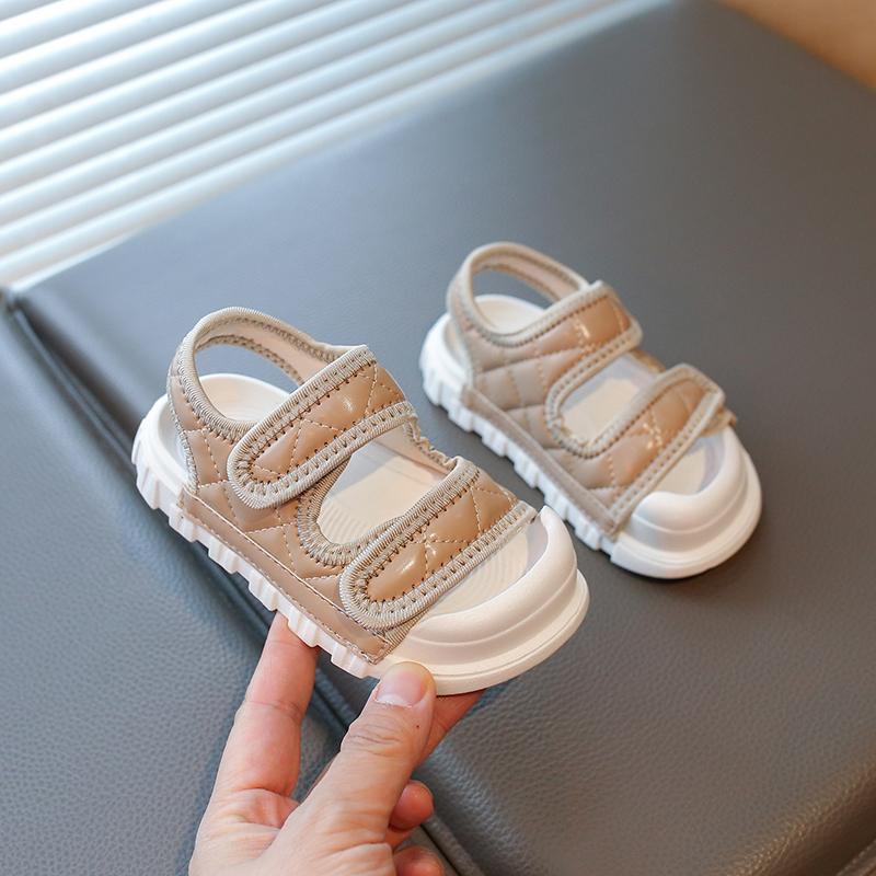 

Kids Beach Shoes Soild Color Double Hook&loop Boys Girls Sandals Non-slip Soft Sole 2025 Summer New Children Flats Toes Capped 21 хакі