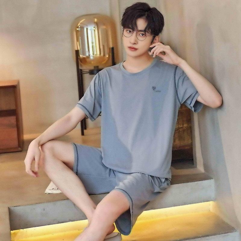 Cotton Sleepwear Loungewear Men's Big Size Long Sleeve Long Trousers Youth Nightwear Homewear Two Sets Cartoon Striped Pajamas