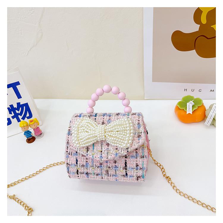 Childrens Cartoon Pattern Pu Shoulder Bag With Artificial Pearl Bow And Flower Decoration For Daily Casual Wear
