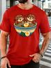 Cute Otters Eating Raunisex Noodles Unisexs Front Print T Shirt Kawaii Animal Food Graphic Tee Casual Short Sleeve Noodle Lover Gift