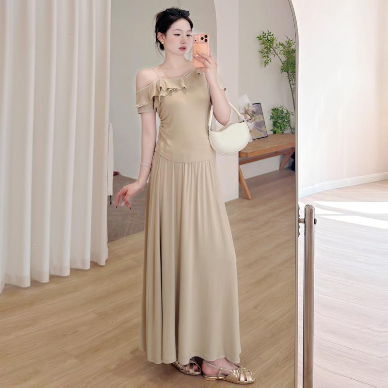 2026 Plus Size Knit Maternity Two-Piece Set: Flattering Slim Fit Summer Wear 2XL