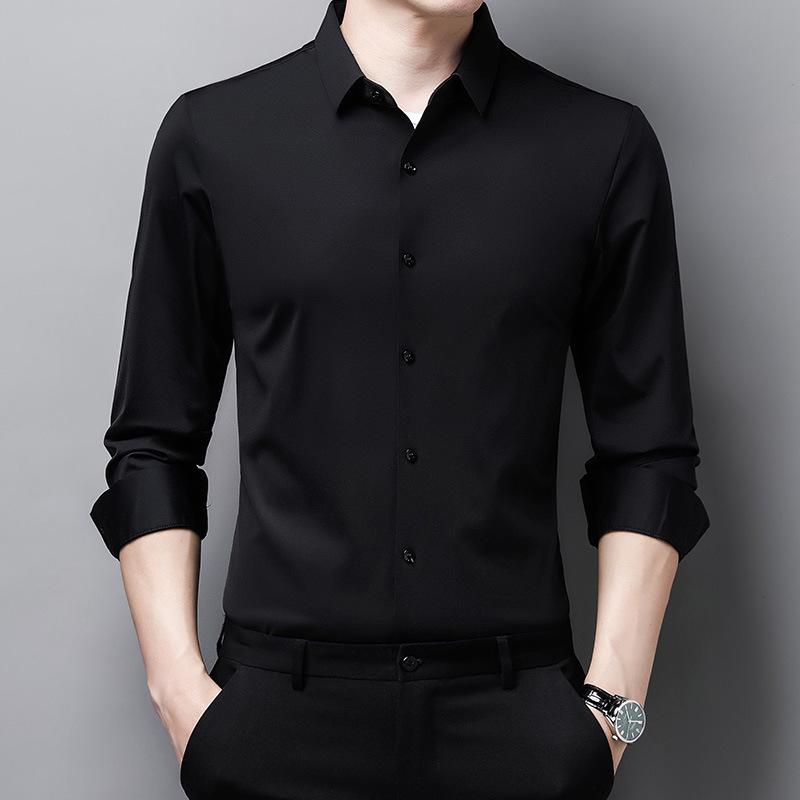 Men's Solid Color Stretch Long-Sleeve Button-Down Shirt - Autumn 2022