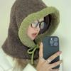Two-color Spliced Plush Balaclava Hat Women's Winter Drawstring Warm Windproof Ear Protector Neck Pullover Hat