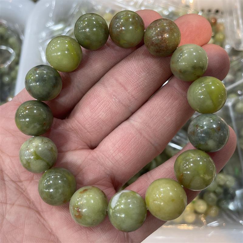 Xiuyan Jade Bead Bracelet: 108 Natural Saffron Jade Beads Buddhist Prayer Sweater Chain