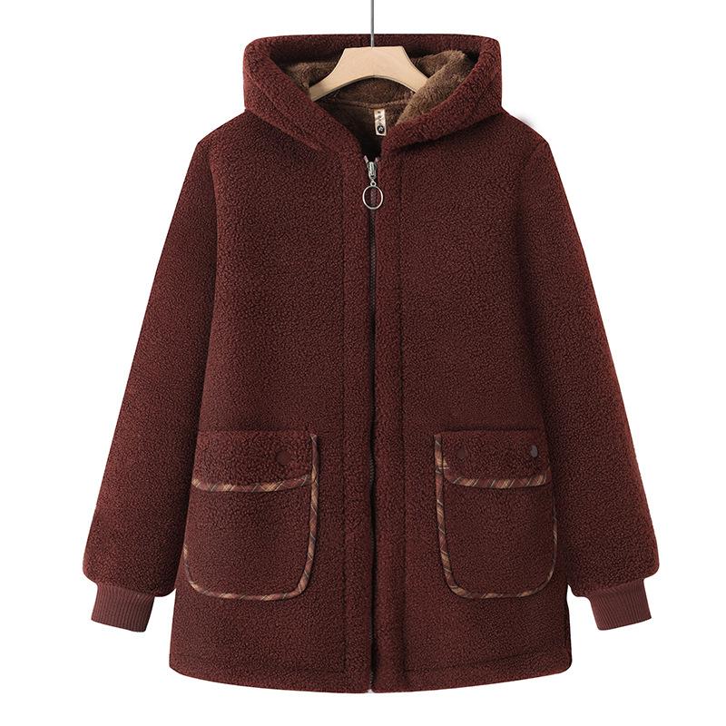 Women's Winter Fleece-Lined Loose-Fit Coat: Thick, Warm, Hooded Coat for Middle-Aged and Elderly Women