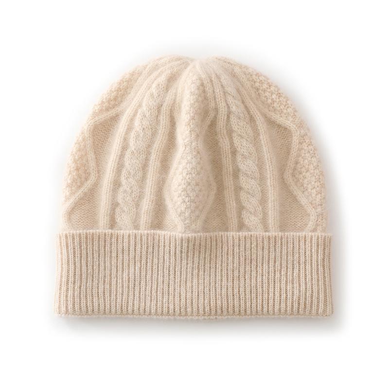 2024 Autumn/Winter Pure Cashmere Rhombus Knit Hat with Ear Protection - Versatile and Warm.