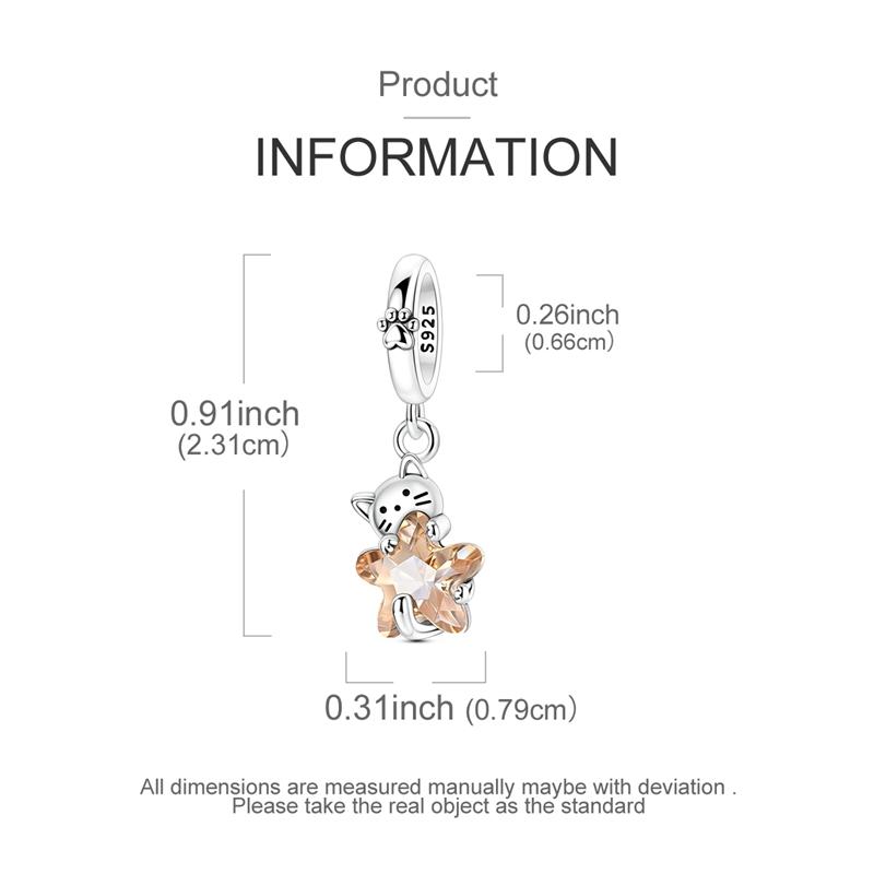 New In 925 Silver Cat Pendant Holding Stars Charm Bead Jewelry Fit Original 925 Bracelet For Women DIY Gift