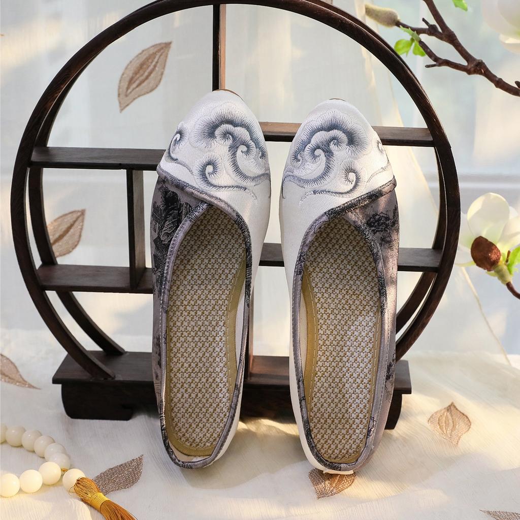 [Floating Clouds] 2024 Spring New Chinese Style Pointed Cheongsam Dance Women's Shoes Retro Printed Old Beijing Cloth Shoes
