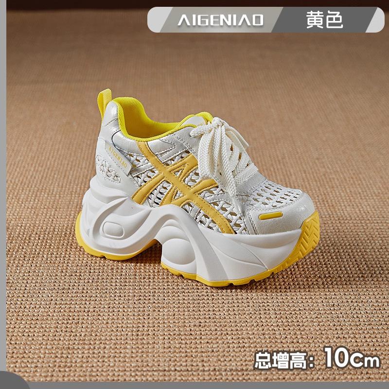 Dad shoes women's autumn 2025 new hollow breathable hole shoes versatile small thick sole inner height increase women's shoes