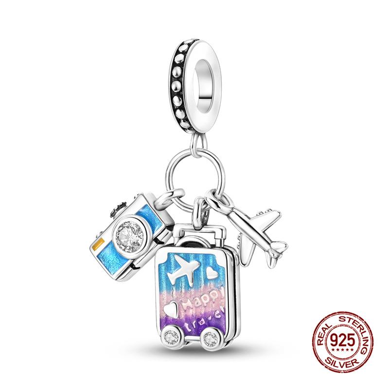 925 Silber Flugzeug Reise Gepäck Charms Perle Passend für 3mm Armband Damen DIY Schmuck Geschenke Original Charms