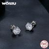 WOSTU Basic Wedding Crown Stud Earrings Solid 925 Sterling Silver Clear Cubic Zirconia Women Engagement Studs Earring 5-8 MM
