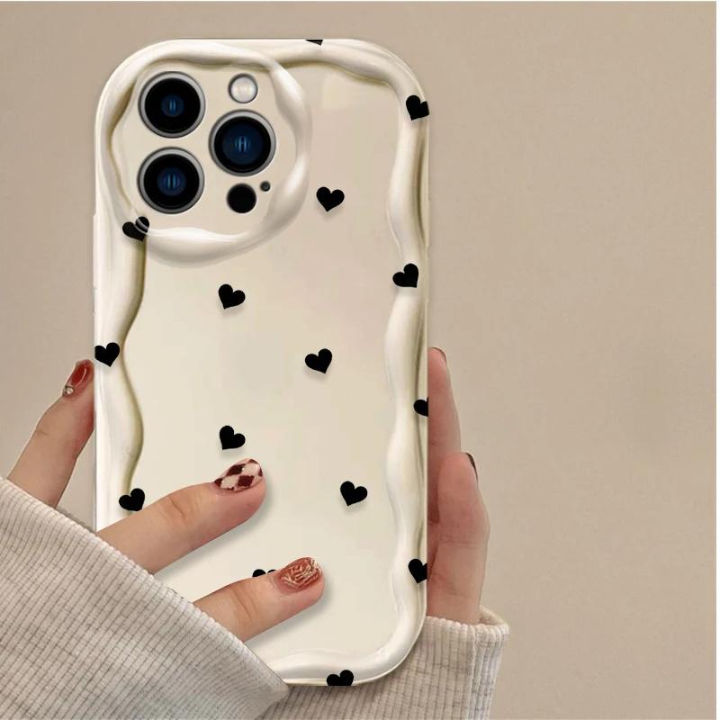 Case For Xiaomi Redmi 15 15C 14C 13C 12C 13 12 A5 Note 12 13 14 Pro Plus 5G 11S 10 11 Pro 4G Cute Simple Black Line Heart Cover