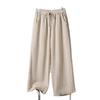 Dames Elastische Taille Linnen Broek - Effen Kleur Wijde Pijpen Broek, Ademende Losse Pasvorm Palazzo Broek