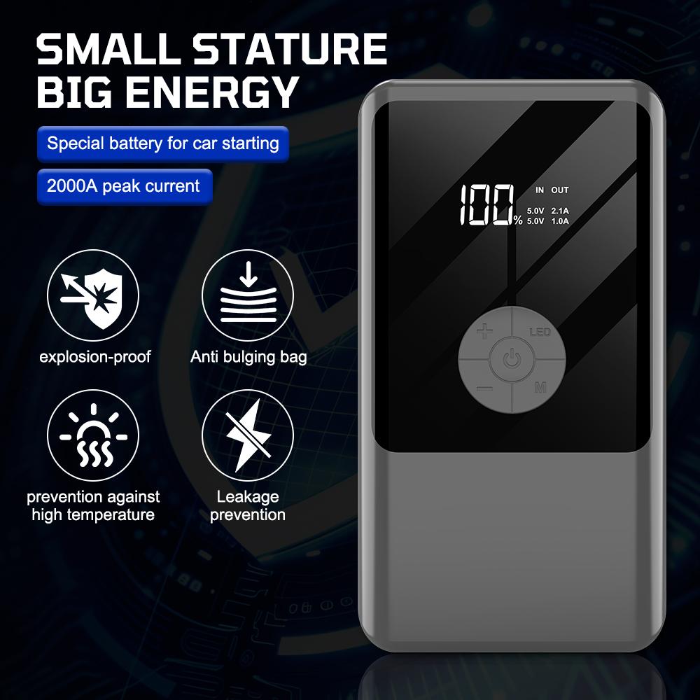 Power Bank with LED Light Jump Starter Tire Accessories 2000A Peaks with Air Compressor Automobile Battery Booster Power Pack