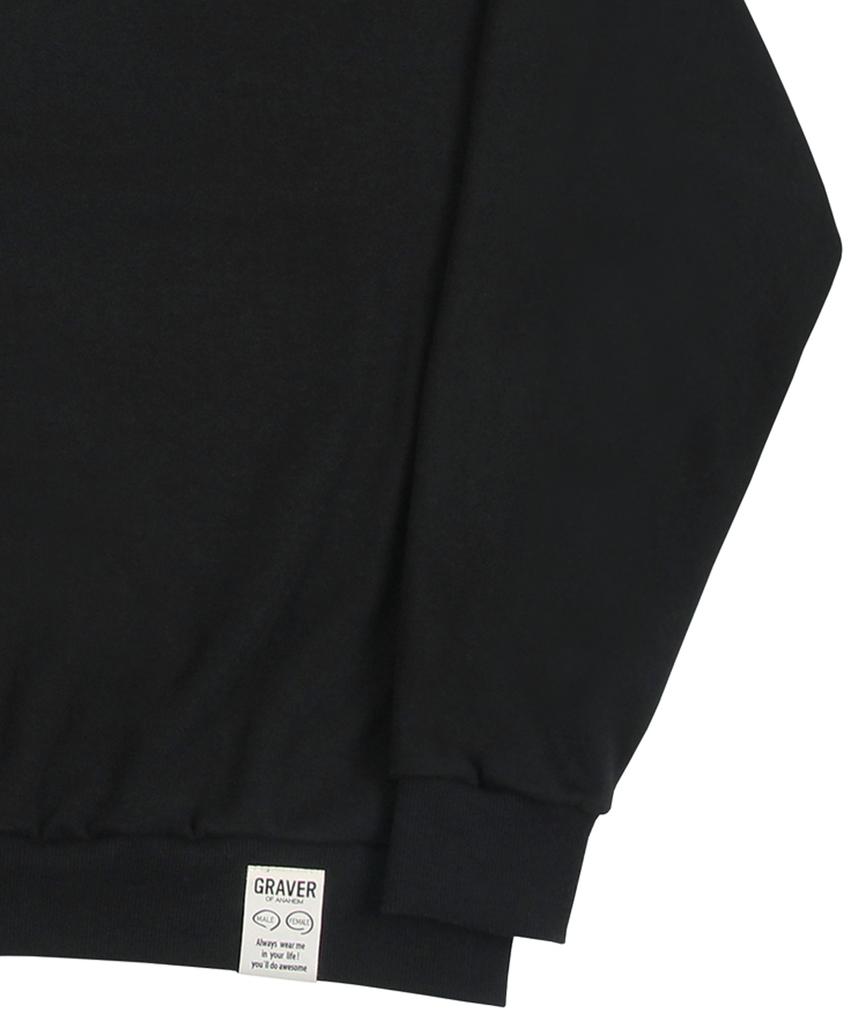 GRAVER [Unisex] Duck Face Embroidered Smile Sweatshirt_Black