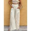 Sofort verfügbare Damen-Freizeithose in Unifarben mit weitem Bein und Spitzen-Patchwork-Detail