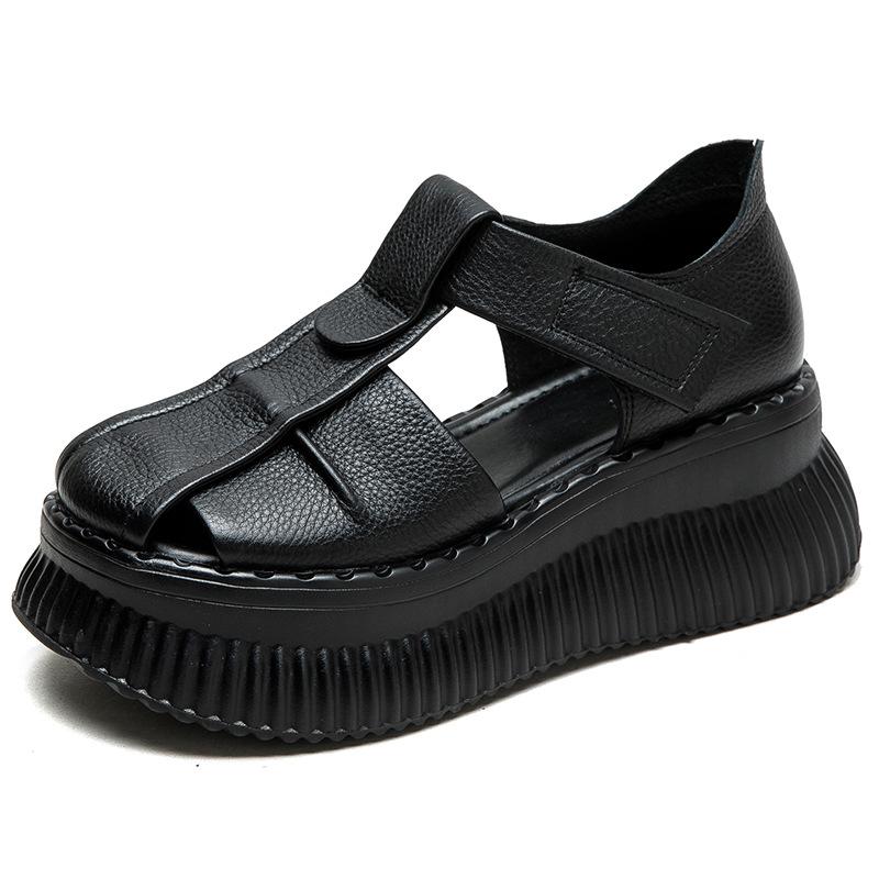 Summer Wear Muffin Thick-soled Leather Bag Head Sandals Women's Cowhide Retro Niche Design Women's Shoes