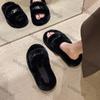 Fashion Women Fashion Fluffy Furry Slippers Autumn Winter Cozy Open Toe Trend Plush Home Shoes Woman Outdoor Flat Heel Warm Fur Slides