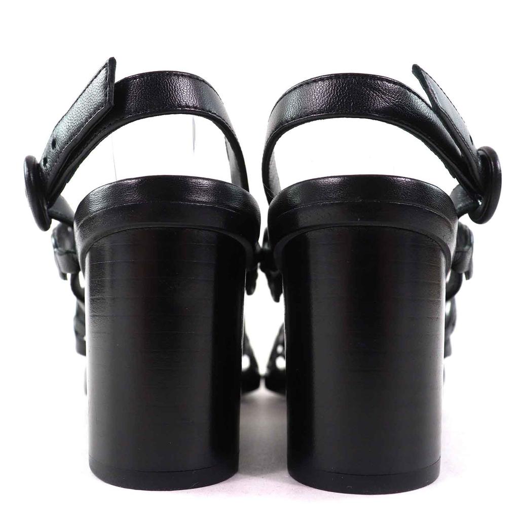 Great HERMES Sandals Romanzo Chaine d'Ancre ankle strap black leather Women 37 Used