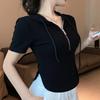 Neues Sommer Schickes und Modisches Kapuzen-Reißverschluss Einfarbig Heiße Mädchen Kurz Hohe Taille Reine Baumwolle Kurzärmeliges T-Shirt Top