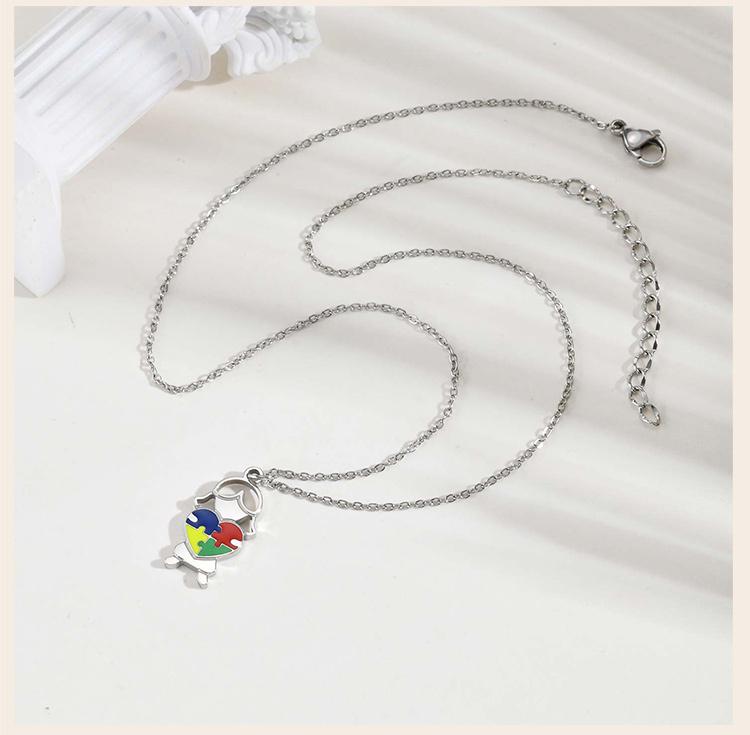 Collana Consapevolezza Autismo, Cuore Puzzle in Acciaio Inossidabile Forma Bambino Ragazza Autismo Ciondolo, Gioielli Regali Consapevolezza