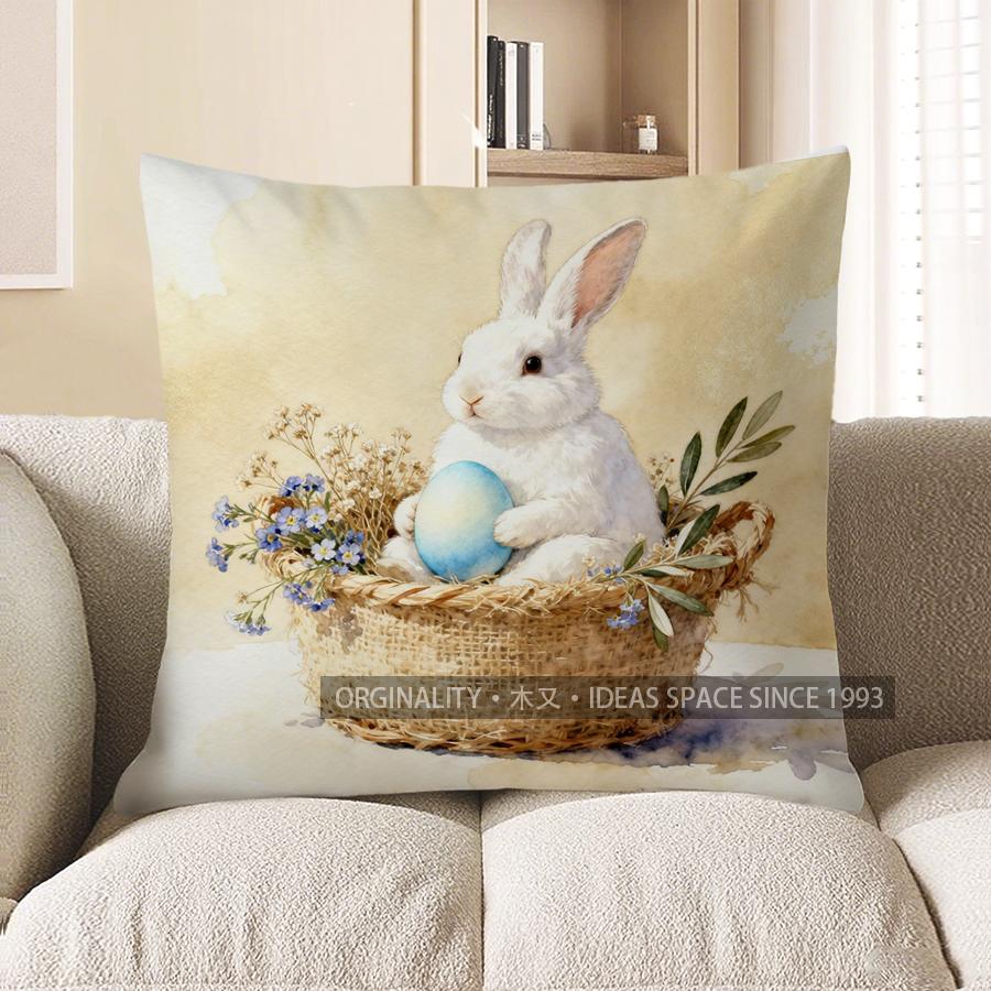 

2D Easter Bunny With Egg Decorative Pillow Cover Pattern Cushion Cover Suitable For Sofa Bedroom Car Pillow Cover 40x40cm