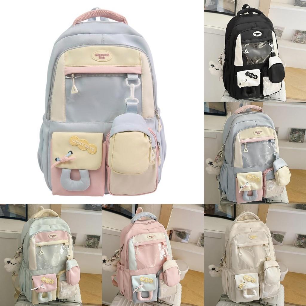 Nylon Girls Backpack With Geometric Pattern Large Capacity For School And Daily Use