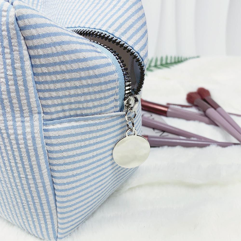 Striped Seersucker Cosmetic Bag - Indian Style Travel Toiletry Pouch