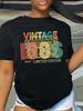 Womens Vintage 1986 Graphic Tee Casual Short Sleeve Crewneck Colorful Geometric Print Casual Wear Tee Geometric Print Shirt