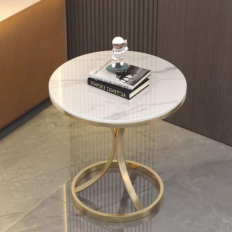 Elegant Sintered Stone Side Table - Marble Look, Small & Movable for Living Room or Balcony