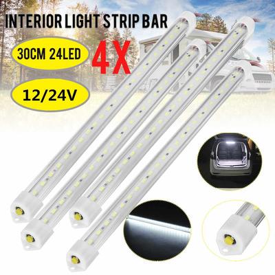 1/2/4 יחידות 12V LED פס תאורה פנימי לרכב אור לבן בוהק צינור עם מתג לקרוואן, קמפר, סירה, טנדר, משאית, קרוואן