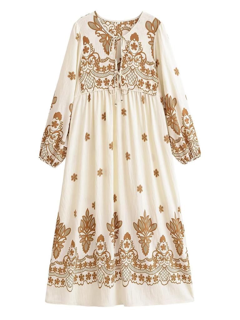 Summer European and American Women's Clothing Positioning Printing Fringed Bohemian Loose Dress