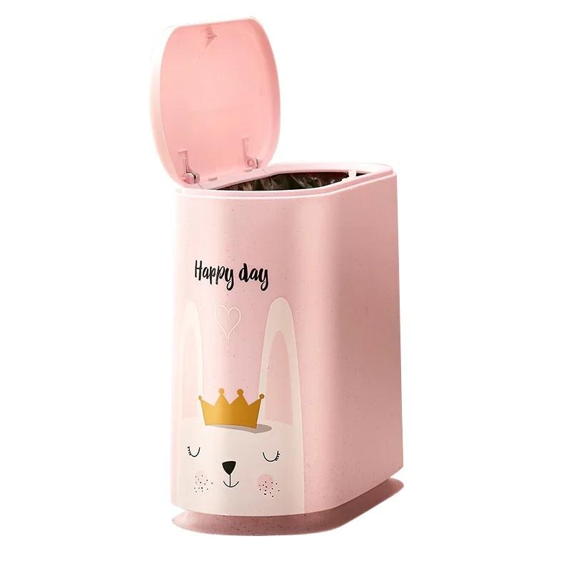 Narrow Flat Trash Can with Lid Cute Bear Toilet Paper Basket Living Room Bathroom Slot Trash Basket Free Garbage Bags