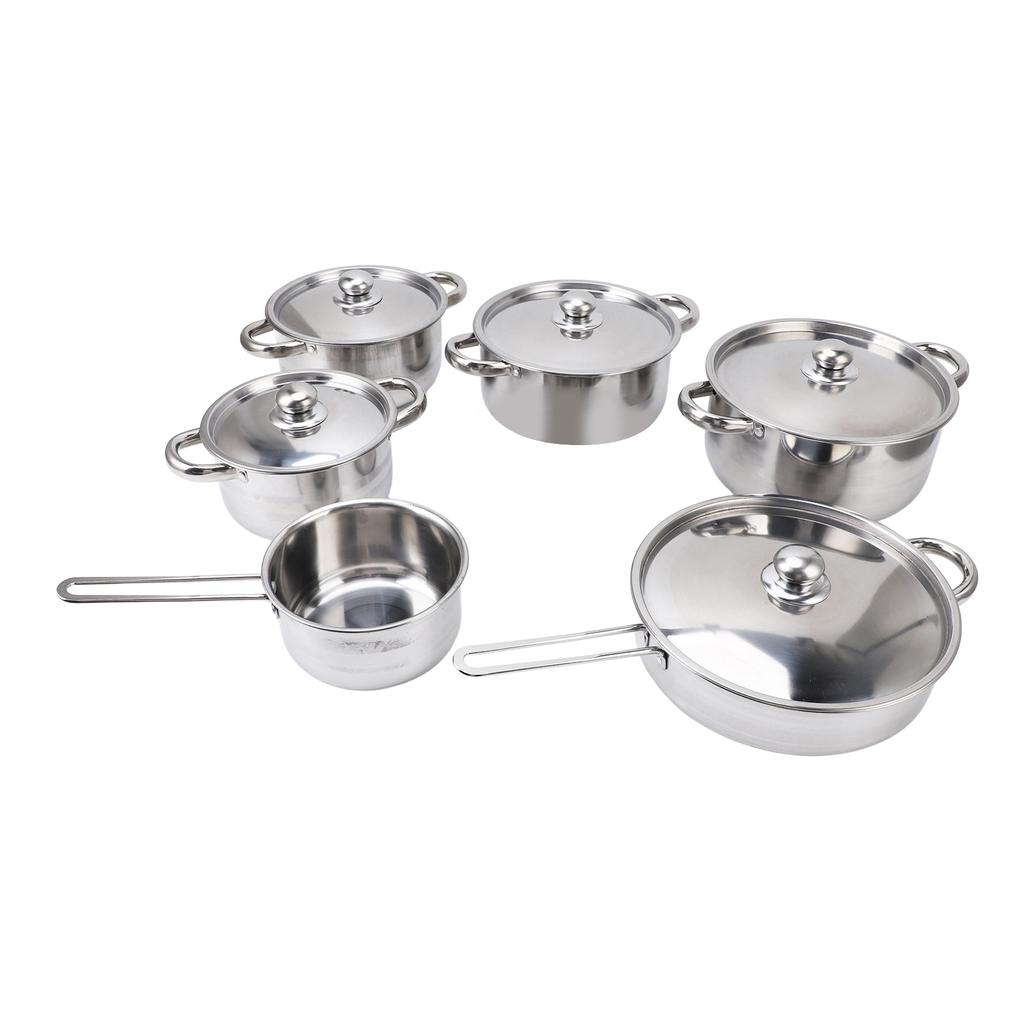 7 Piece Cookware Set Stainless Steel Double Ear Soup Pot Single Handle Milk Pan Frying Pan with
