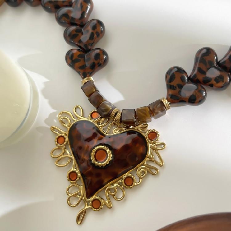 Love Symbol Necklace Stainless Steel Chain Resin Ball Detailing For Women Jewelry Enthusiasts