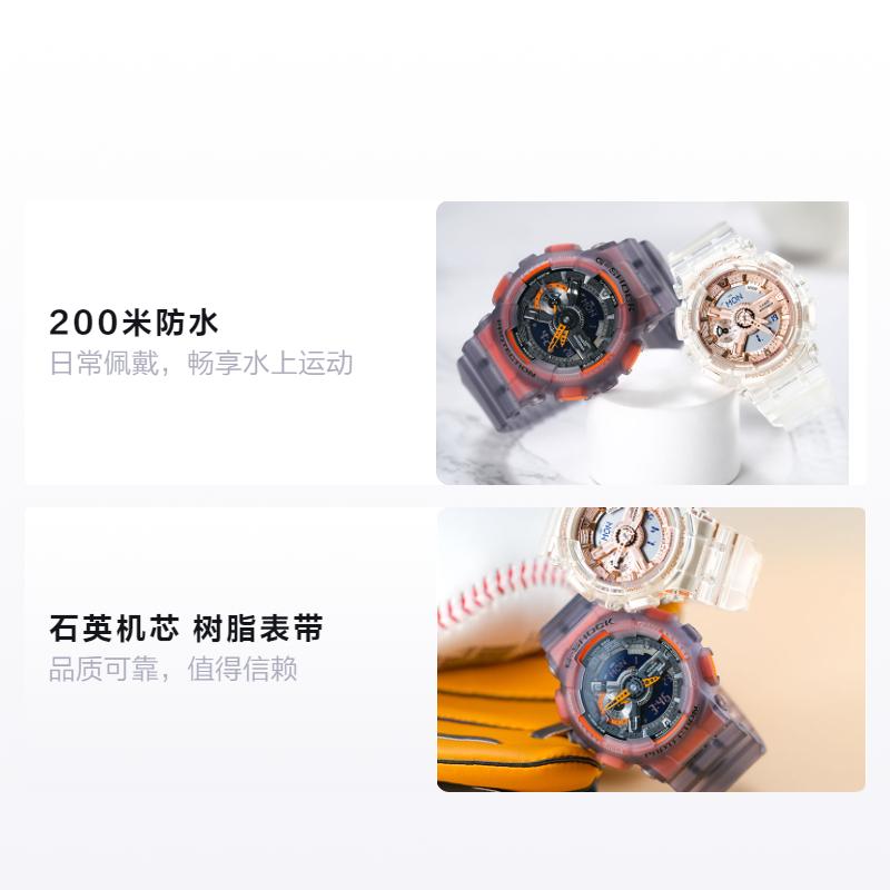 Casio Waterproof Movement Transparent Quartz Movement Resin Strap Japanese and Korean Watch Unisex Black Dial GA-110LS-1APRGMA-S110SR-7APR