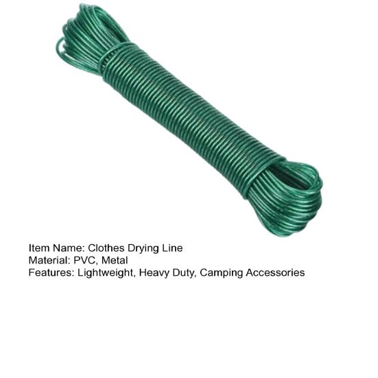 20M PVC Steel Wire Clothesline Portable Travel Lightweight Heavy Duty Indoor Outdoor