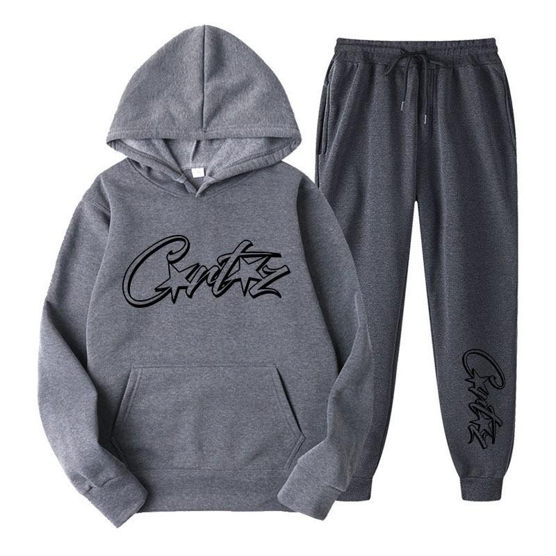 Set Felpa Invernale Unisex Con Grafica Monocromatica Audace Vestibilità Larga Streetwear Tuta per Adolescenti