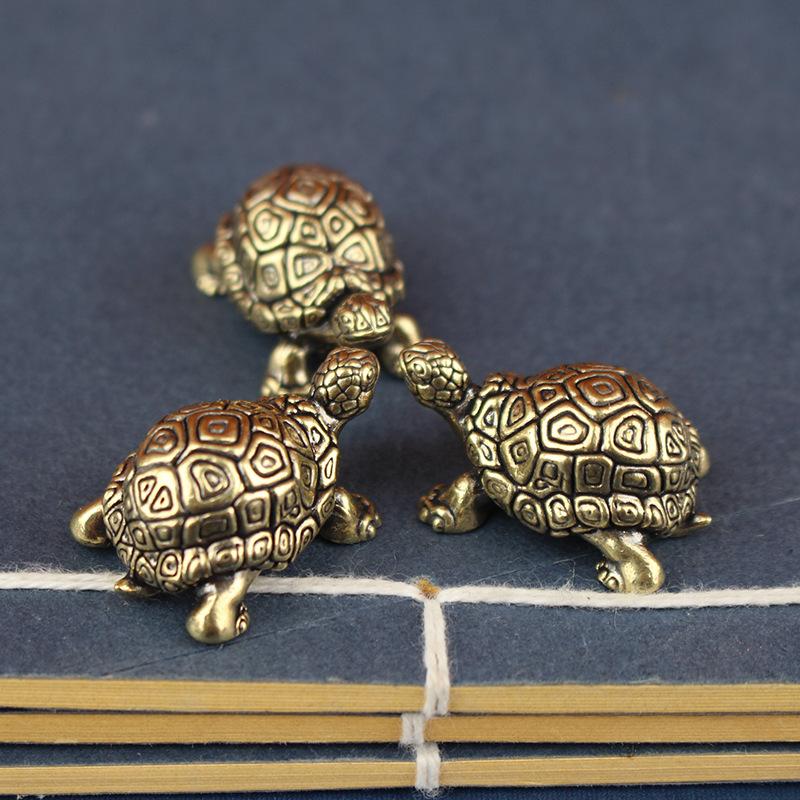 Messing Schildkrötenfigur - Langlebigkeit Geld Schildkröte Ornament, Teetier, Home Office Schreibtisch Dekor, Chinesischer Stil Geschenk für Sammler