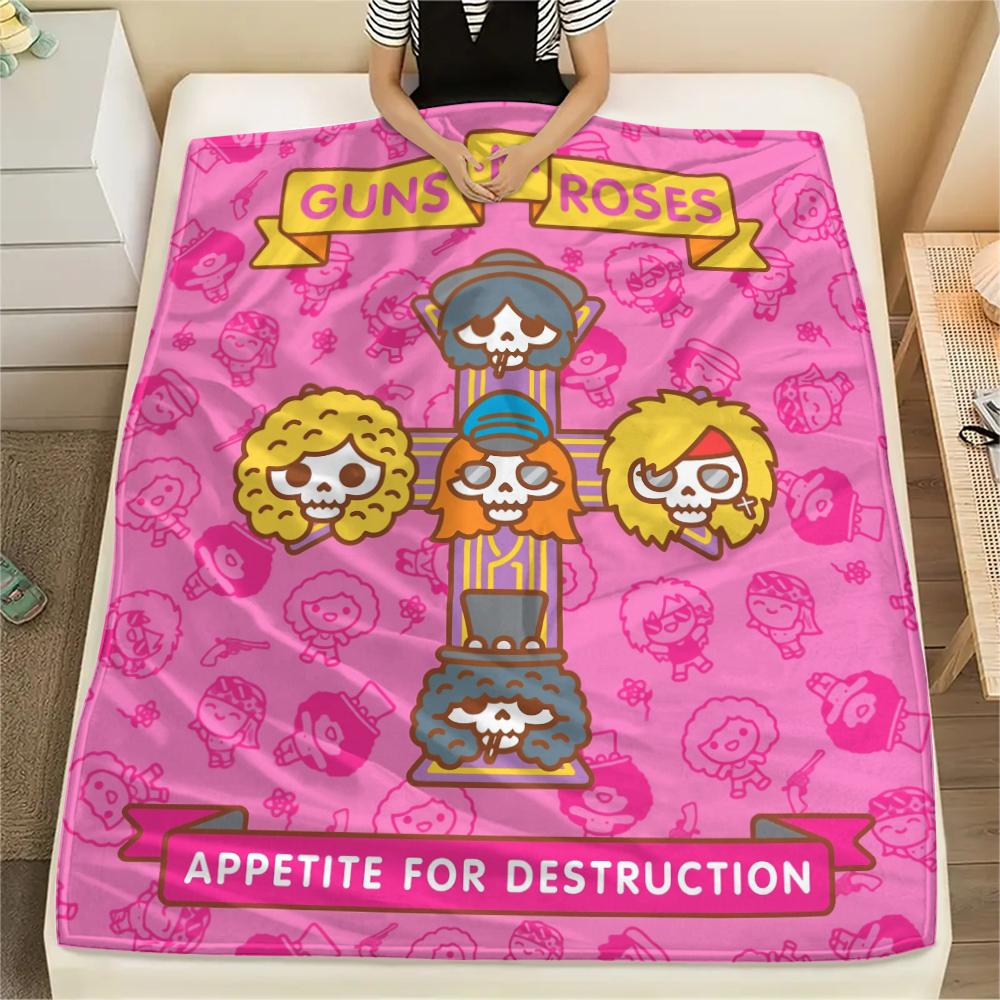 Guns N' Roses,pattern Flannel Blanket, High quality Comfortable for All Seasons, Home Decor, Warmth and Comfort, Perfect for Gifts.