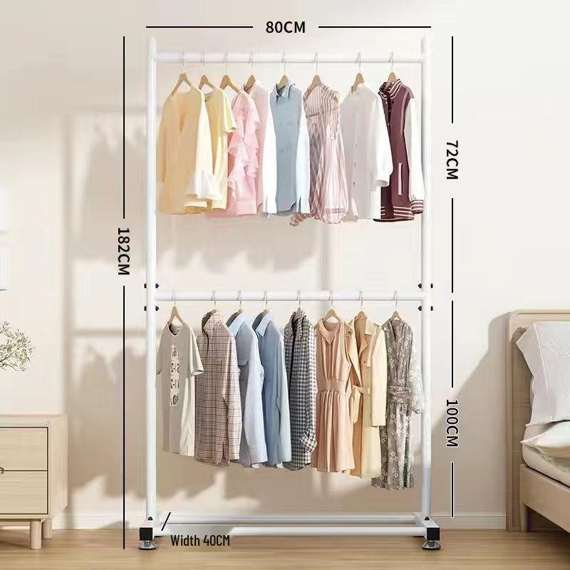 Double Layer Floor Standing Clothes Rack for Bedroom and Balcony
