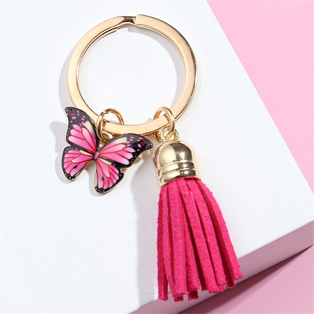 Cute Enamel Butterfly Keychain Simple Metal Animals Key Ring INS Earphone Case Bag Pendant Accessories For Women Men Couple Gift
